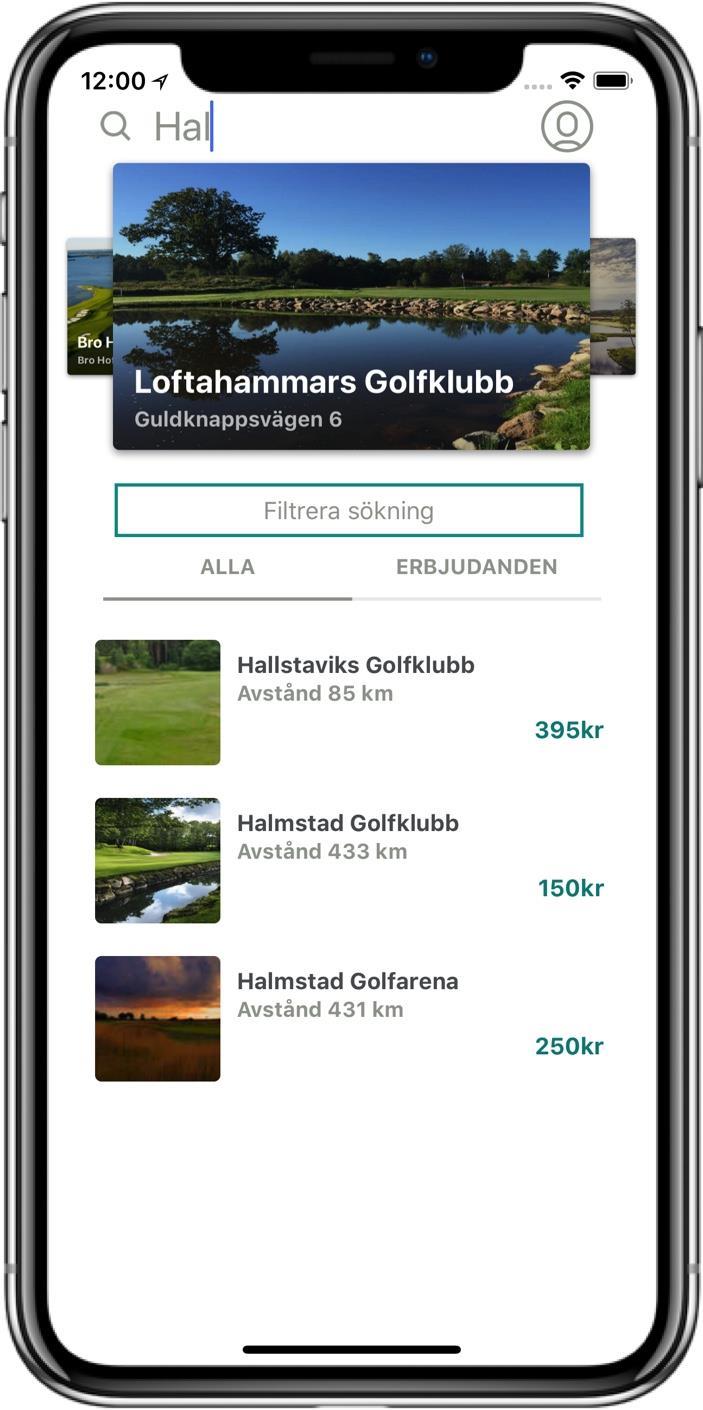 Sök på klubbnamn direkt Genom att klicka på Sök på