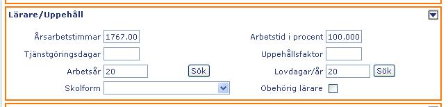 24(26) Årsarbetstimmar Arbetsår Arbetstid i procent Lovdagar/år Ovanstående fält är speciella just för ferieanställningar.