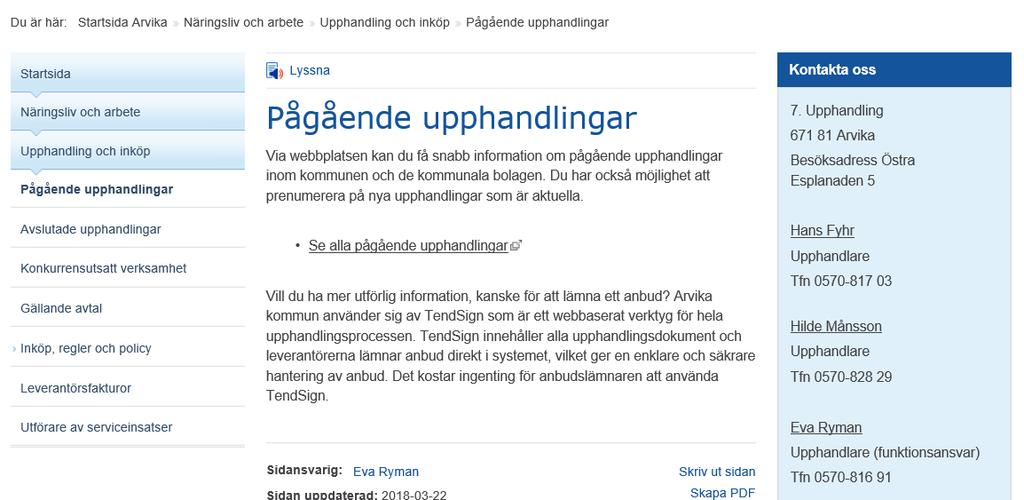 Ange sökord Upphandlingar vid Populära sidor.