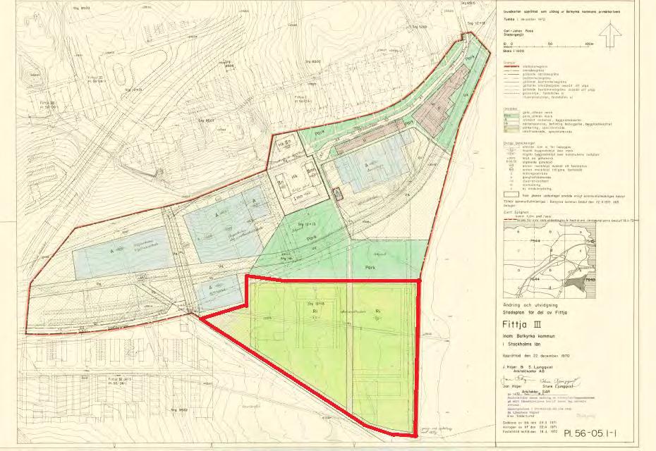 56-53 BOTKYRKA KOMMUN 8 [20] Stadsbyggnadsenheten 2013-10-16 Detaljplaner Aktuellt område är rödmarkerat I gällande detaljplan från 1971 är aktuellt område planlagt som Ri och får endast användas för