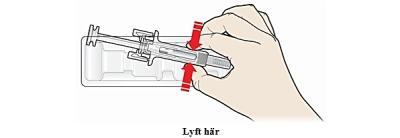 Av säkerhetsskäl: Lyft inte i kolven Lyft inte i den grå nålhylsan C.Kontrollera läkemedlet och den förfyllda sprutan.