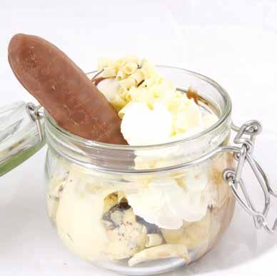 smak av banan GLASS: Bananchokladglass, trippel choklad & chokladglass SÅS: Vit