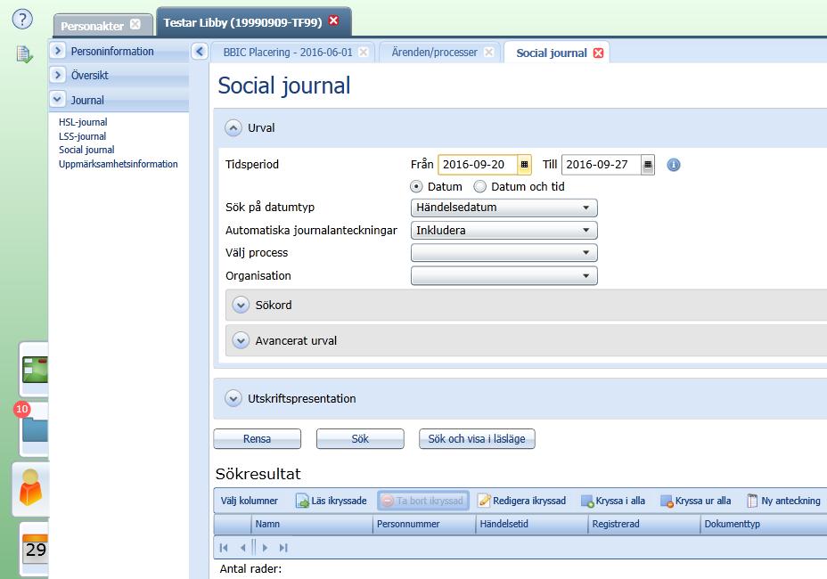 8(6).4 Skapa journal via funktionen Läs journal När du använder funktionen Läs journal kan du även komma åt att skapa en journalanteckning