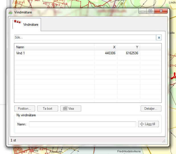 Vind Med hjälp av funktionen Vind kan vindmätare placeras ut i kartan. Figur 39.