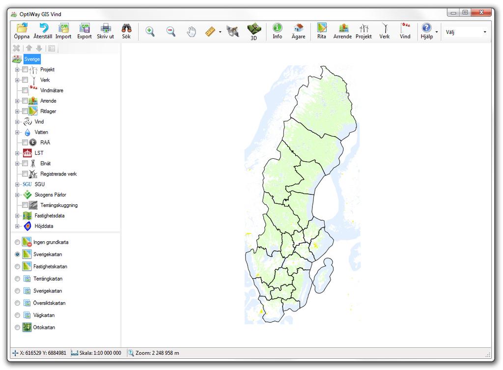 Inledning I denna manual beskrivs kart- och projekteringsverktyget OptiWay GIS Vind och dess funktioner för version 3.7.