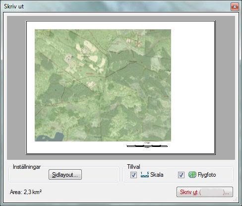 Skriv ut Utskriftsfunktionen möjliggör att kartmaterial kan skrivas ut direkt via
