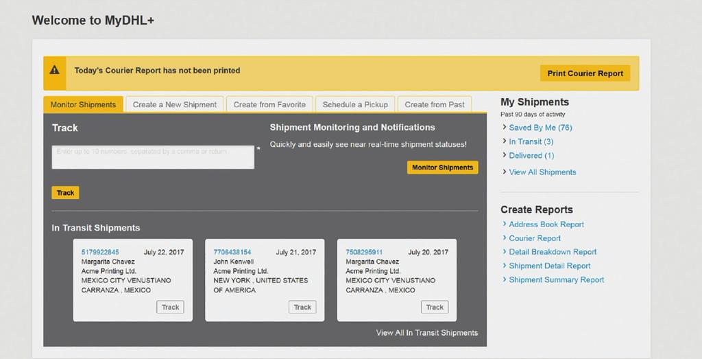 7 SPÅRA Det finns två sätt att spåra dina försändelser med MyDHL+. Båda är enkla, transparenta och flexibla.