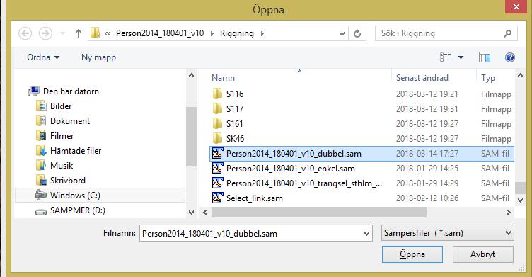 Att öppna ett nytt eller ändrat projekt Om projektet inte använts tidigare, eller flyttats, klicka på Annan