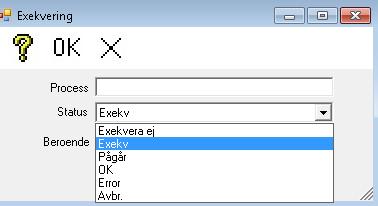 Uppgifter om exekvering är också gemensamma för stegen: Här får man: Datum och tidpunkt för senaste exekvering Hur lång tid exekveringen tog Till höger om Exekvering.
