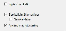 Fratarjustering - Markeras checkboxen Fratarjustering utförs, efter det att arbetsresor beräknats, en matrisbalansering med syftet att totala antalet arbetsresor som slutar i varje prognosområde ska