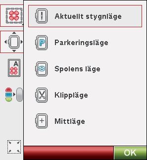 Tryck och håll knappen intryckt när du vill öppna fönstret tråckla broderi.