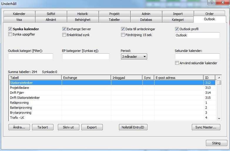 Flik Meddelande Synka med Outlook För synkning med Outlook markerar du Synka kalendern och/eller Synka uppgifter.