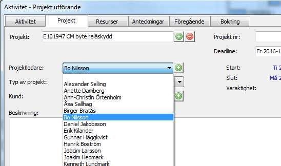 har faser. Projektledare Man kan skapa en värdelista på projektledare på samma sätt som man gör för kategorier. Vid inläggning av projekt kan man sedan välja en projektledare från denna lista.