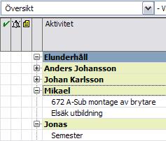 Skriv ut Utskrift av Gantt schema Vill du skriva ut planering för endast en resurs väljer du denna resurs från schemat och sedan skriv ut.