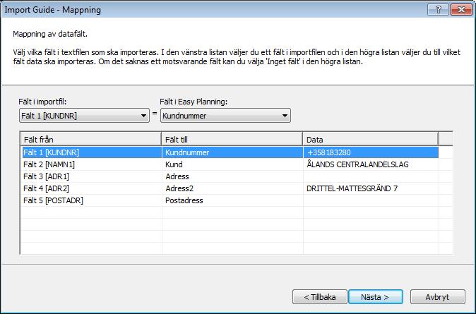 Autoimport, anger namn på den mappning som ska användas vid överföra. När Autoimport är aktiverat körs import efter 1 minut då Easy Planning startats och sedan vart 5:e minut.
