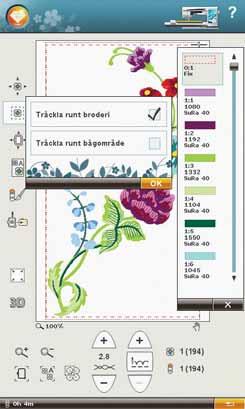 Tryck och håll knappen intryckt när du vill öppna fönstret tråckla broderi.