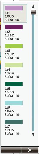 Gå till stygn För att gå till ett speciellt stygn i ett färgblock är det bara att trycka i mitten av stega stygn för stygn-kontrollen. Ett pop up-meddelande öppnas där du kan ange ett stygnnummer.