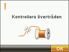Pop up-meddelanden om Sy broderi Kalibrering av broderenheten När broderenheten är fastsatt öppnas ett pop upmeddelande där du ombeds att ta bort broderbågen och rensa i maskinområdet för kalibrering