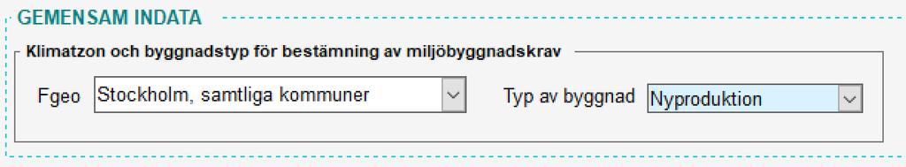 Typ av byggnad Typ av byggnad, Nyproduktion eller befintlig byggnad, ska väljas för att få relevanta betygskrav och resultat- och indatarapporter. Figur 3.