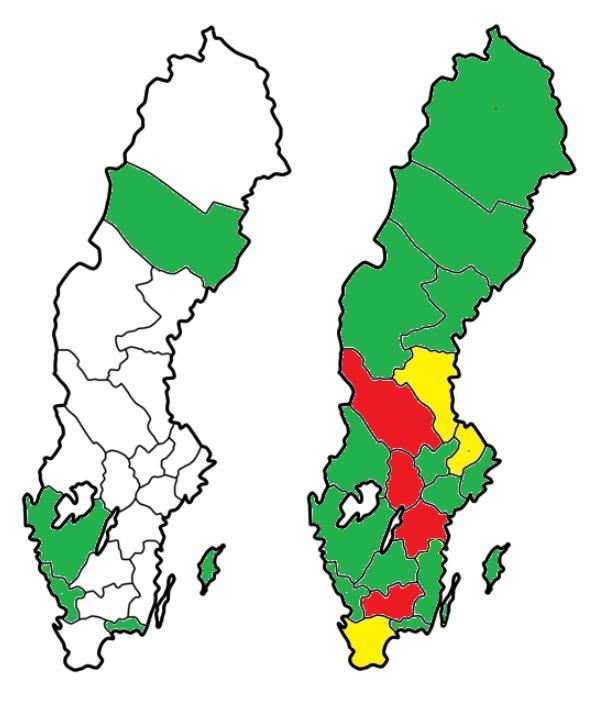 Start 2015 Aug 2017 Aug 2018 Registrerar (grön) Registrerar ej (gul) Deltager ej Figur 3.