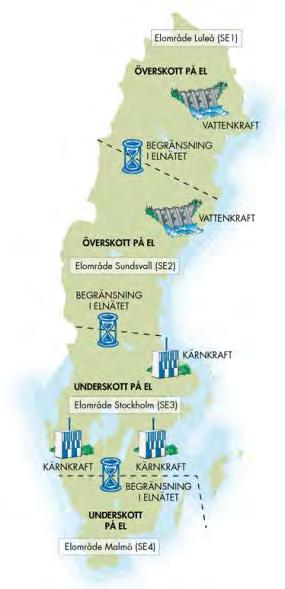 I vår redovisning ovan av 1-årsavtal har vi förutsatt att konsumtionen skett i område 3 (Elområde Stockholm, SE3). Indelningen framgår av kartan här intill.