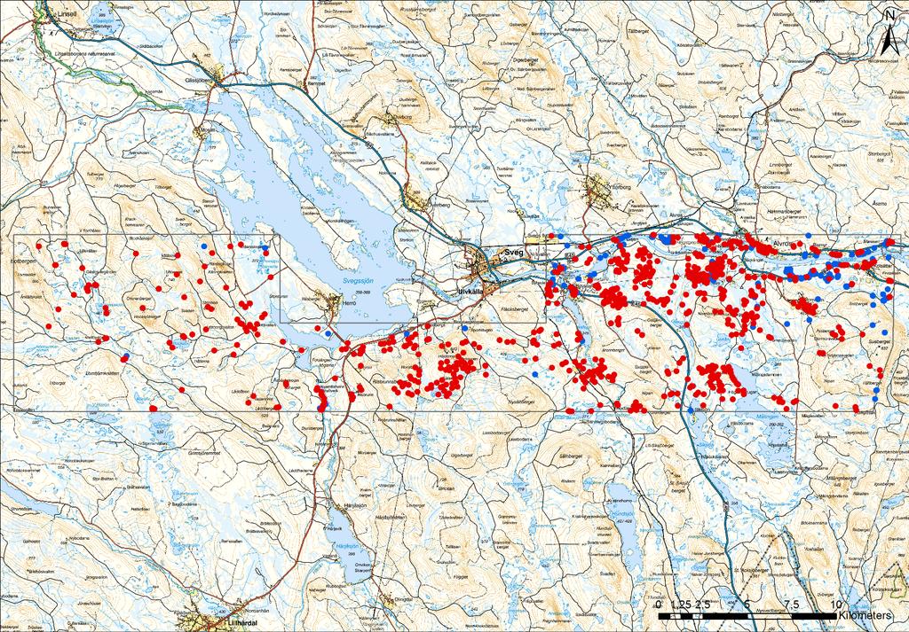 Bilaga 2 Fig. 11. Tidigare registrerade lämningar markerade med blå punkt.