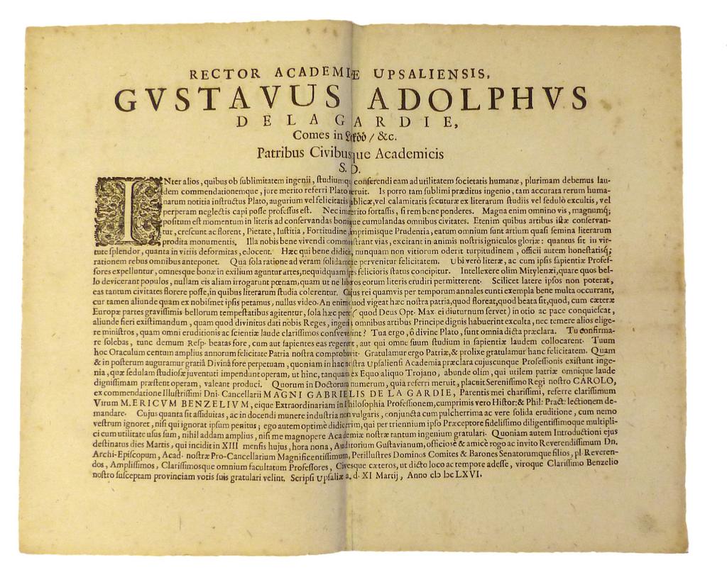 CENTRALANTIKVARIATET Centralantikvariatet Österlånggatan 53 SE-111 31 Stockholm +46-8 411 91 36 info@centralant.se www.centralant.se Nyhetslista 36 1 Benzelius. DE LA GARDIE, Gustav Adolf.