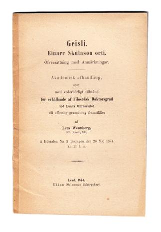 Mörklila hfrbd, rikt guldornerad rygg med upphöjda bind pärmarna med enkelt guldstreck, fint marmorerade snitt (G. Hedberg). Frampärmen med Arvid och Rosa Hernmarcks förgyllda pärmstämpel.