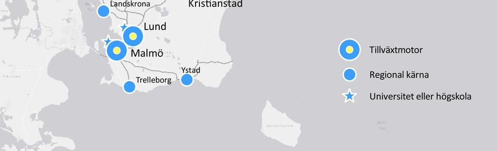 Regionala kärnor är i sin tur orter med en viss storlek, attraktion som pendlingsort och grad av mångsidighet.