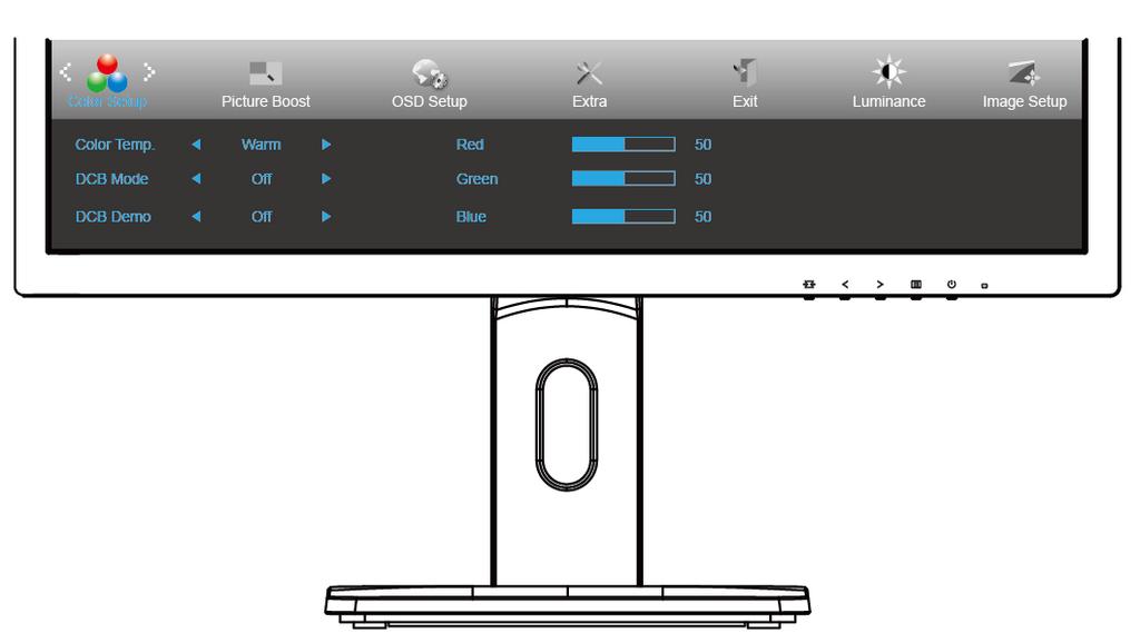 Color Setup (Färginställning) 1. Tryck på MENU (MENY) för att visa menyn. 2. Tryck på eller för att välja (Color Setup (Färginställning)) och tryck på MENU (MENY) för att öppna. 3.