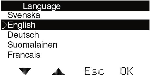 Första uppstart Val av språk och systemschema: Första gången LMR startas (samt efter fabriksåterställning), visas först LADDOMAT. Tryck OK för att gå vidare till nästa meny för val av språk.