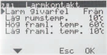 Använd pil upp/ner för att markera den givare du vill visa statistik för och tryck OK för att visa en graf med temperatur.