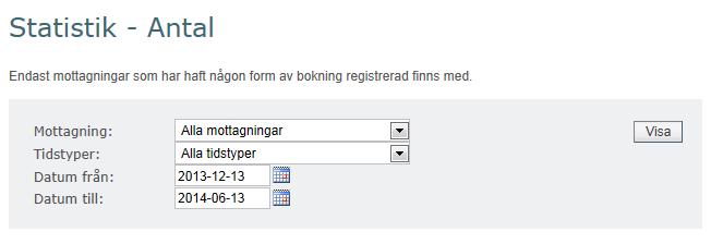 Statistik Samtliga användare kan ta fram statistik på mottagningen/mottagningarna de har behörighet för.