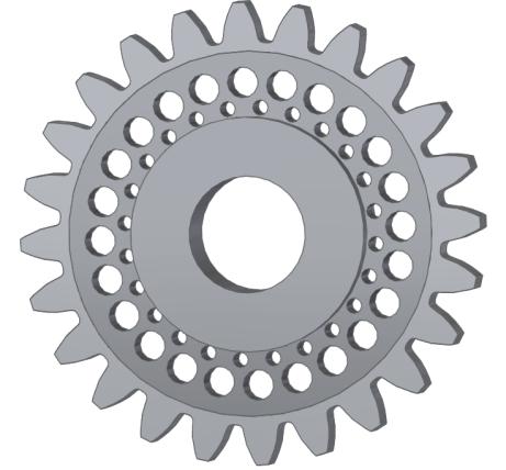 Figur 32. Deformation av kuggen vid en håldiameter på 8 mm. 4.3.5 Kompletterande hål När analysen gjorts för hål rakt under kuggarna identifieras ett område där ytterligare material kan tas bort.