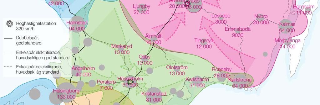 upptagningsområde både lokalt och regionalt. Ett stort befolkningsunderlag gör det troligare att operatörerna kommer att välja att stanna oftare.