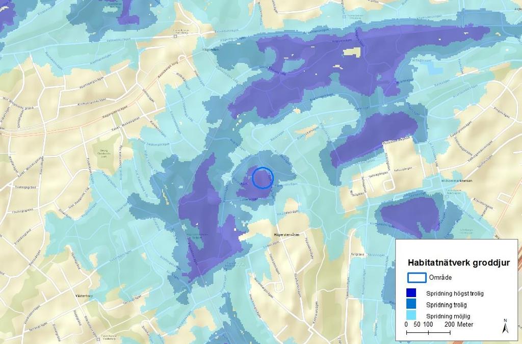 Som synes i figuren ligger själva planområdet utanför habitatnätverket och planområdet utgörs dessutom av hällmarkstallskog.