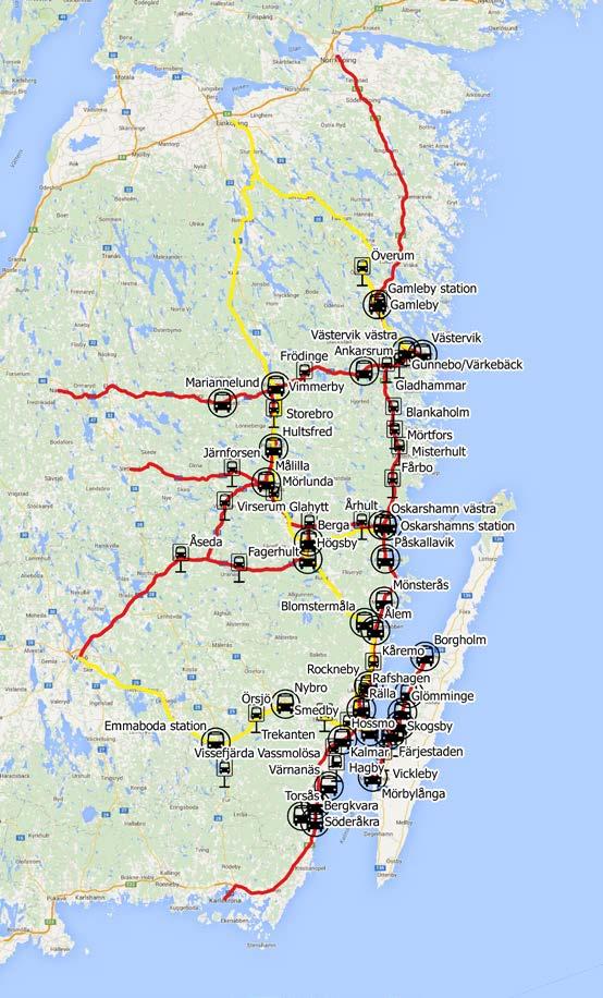 6 Emmaboda Karlskrona Kalmar Blomstermåla Högsby Hultsfred Vimmerby Kisa Rimforsa Linköping Kalmar Mörbylånga Kalmar Torsås Karlskrona Torsås - Kalmar Mönsterås - Oskarshamn Västervik Norrköping