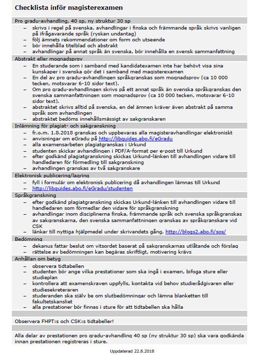 8.12. Exempel på checklista för magisterexamen