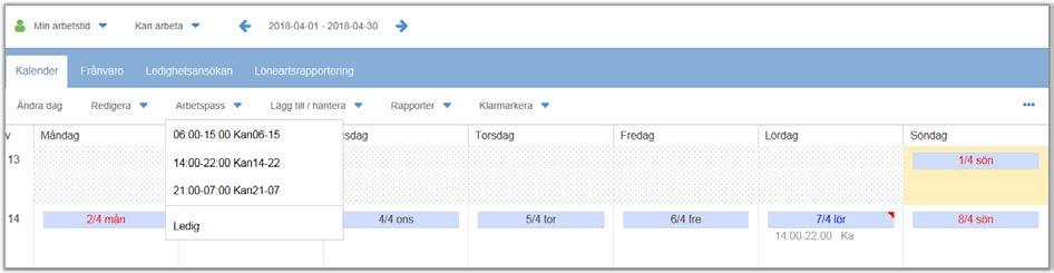 Avsnitt 2 Din web-sida När du loggat in syns ditt kan arbeta schema.