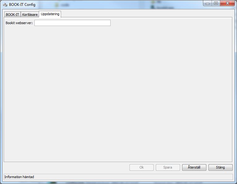 Inställningar En inställning måste göras på klienten; Öppna programmet config.exe som följer med BOOK-IT klienten och ligger i installationskatalogen under Program Axiell Bibliotek.