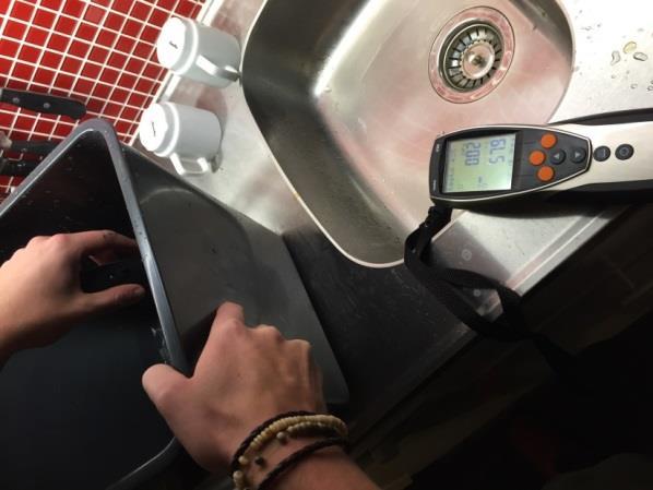En mätning där en hink fylldes med vatten efter 10 sekunders tappning och en mätning av den högsta