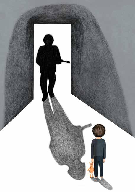 Illustration: Moa Hoff ORSAKER TILL PSYKISK OHÄLSA Problemen som de asylsökande upplever kan vara reaktioner på potentiellt traumatiska upplevelser i hemlandet och under flykten, och även vara