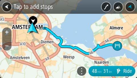 Din TomTom Rider planerar en spännande rutt till den valda destinationen. 5. Om du vill lägga till fler stopp på rutten flyttar du kartan och väljer fler stopp.