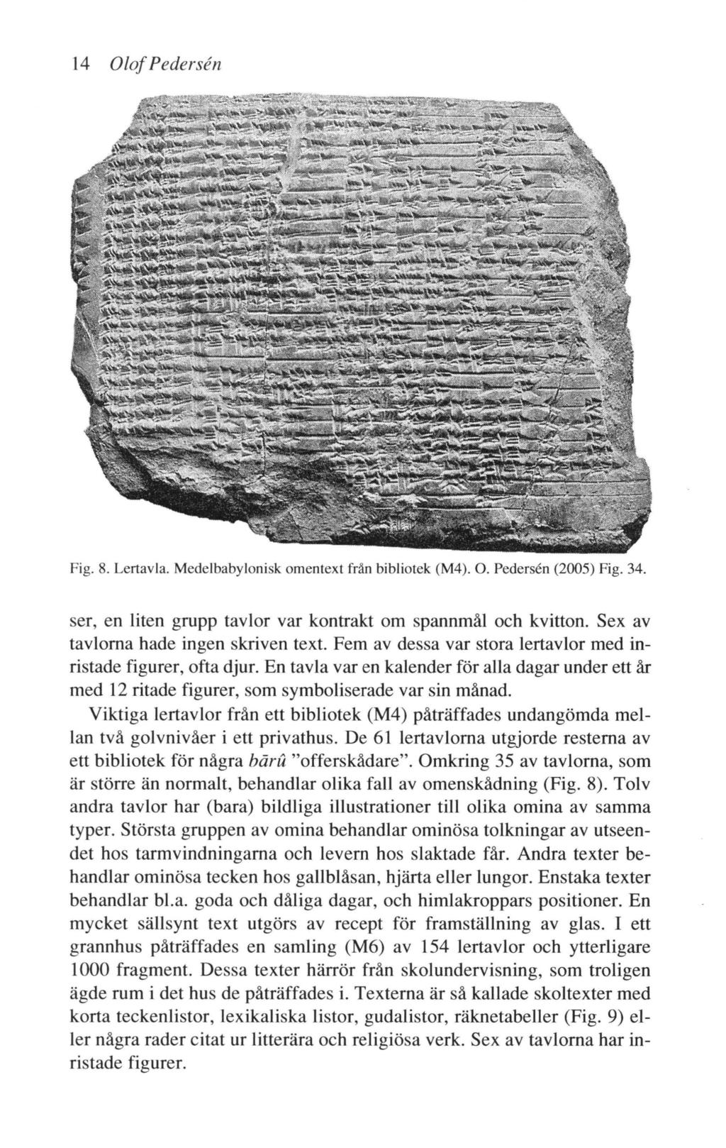14 Olof Pedersen Fig. 8. Lertavla. Medelbabylonisk omentext från bibliotek (M4). 0. Pedersen (2005) Fig. 34. ser, en liten grupp tavlor var kontrakt om spannmål och kvitton.