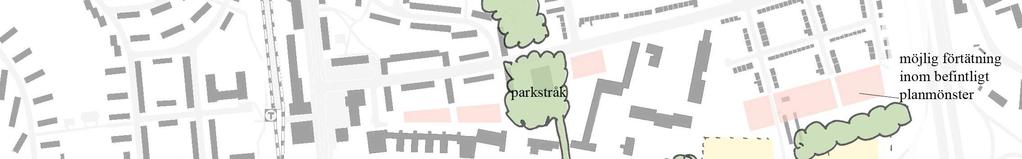 7 (8) Programskiss Gubbängsfältet Programskiss som illustrerar de beskrivna principerna för stadsutveckling: Urbant stråk mellan Gubbängen och Hökarängen Förtäta nära tunnelbanan Orientera ny