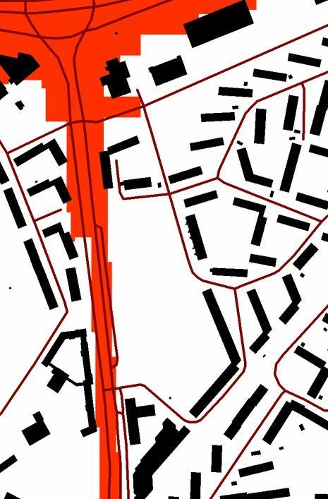 Utförlig förklaring till färgskalan finns i Bilaga 1. Figur 10. Halter av PM10 inom planområdet år 2011.
