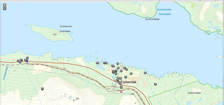 Området kring befintlig bebyggelse vid Torneträsk har riklig förekomst av fornfynd. Området ingår i ovannämnda område. All bebyggelse bör föregås av arkeologisk utredning. Bild 15