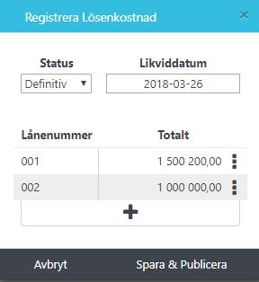 Lägg till övriga avgifter genom att klicka på plusikonen. 5. För att spara uppgifterna så klickar du på knappen Spara. 6. Klicka sedan på Spara & Publicera.
