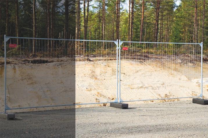 Byggstängsel MOBILE SECURE Mobile Secure Mobilstängsel serien består av 2 meter höga och 3,5 meter breda paneler tillverkade av en stålram med en svetsad nätfyllning och portabla fötter för att