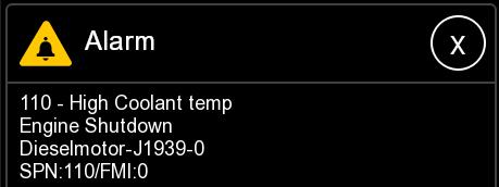 Hög motortemperatur Beroende på motortemperatur visas ett meddelande på displayen (se bilder nedan) samtidigt som en varningslampa tänds.